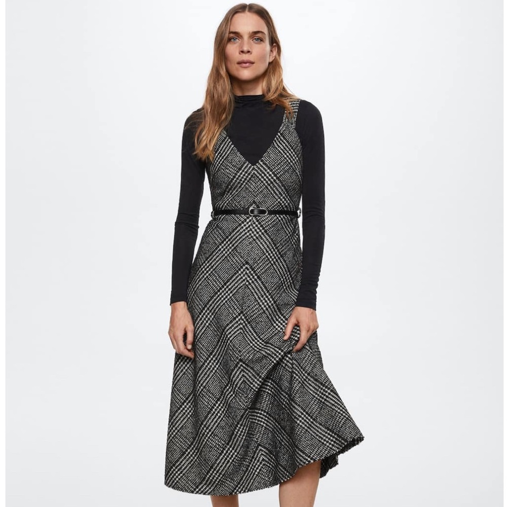 Mango tweed houndstooth jumper dress maxi